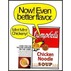1971 Campbell's Chicken Noodle Soup Vintage Print Ad Graphic Color Block Decor